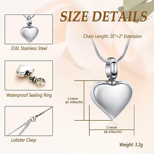 Minicremation Cremation Heart Urn Necklace Ashes Jewelry for Women Men Keepsake Pendant Memorial Locket Ash Holder Sliver-A