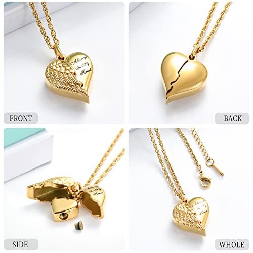 shajwo Cremation Jewelry Angel Wing Heart Urn Necklaces for Ashes Memorial Keepsake Pendant for Women Men Open Style-Mom