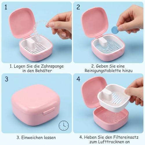 Set of 3 Denture Boxes, Practical and Colorful, Ideal for Storing Dentures or Carrying, Black, Blue, Pink