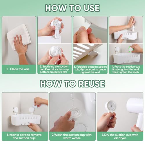 LUXEAR Corner Suction Cup Shower Caddy - White Corner Shower Caddy