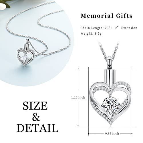 shajwo Cremation Jewelry Heart Urn Necklace for Ashes of Loved One Silver-White