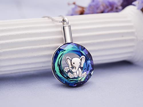 Elephant Necklace 925 Sterling Silver Elephant Crystal Pendant Necklaces Animal Elephants Jewelry Gifts for Women Silver Crystal Urn-1