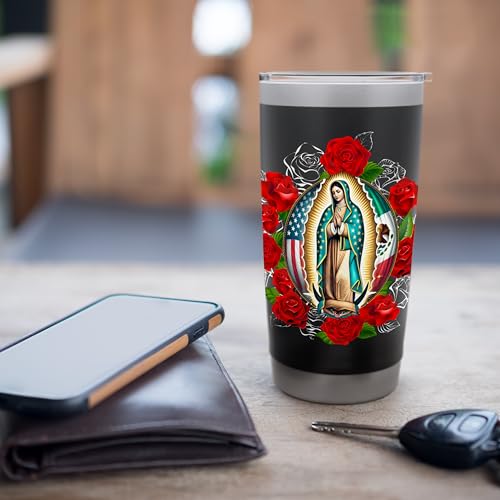 Our Lady of Guadalupe Saint Virgin Mary Virgen de Guadalupe Stainless Steel Insulated Tumbler Black 20 Ounces