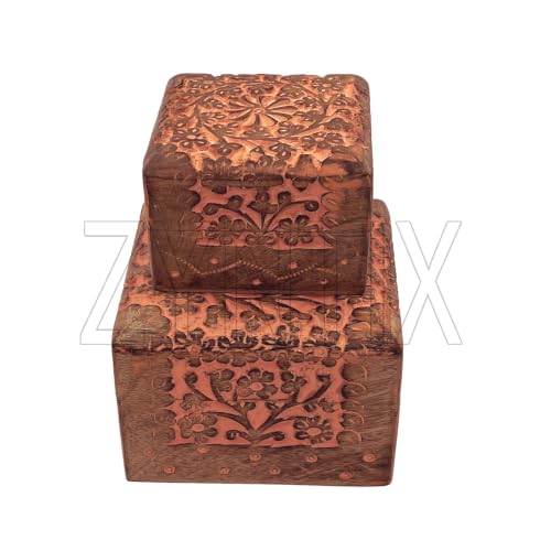 Mango Wood Pack of 2 Antique Jewelry Organizer - Mango Wood Jewelry Box for Women, Decorative Storage Solution with Elegant Design and Craftsmanship, Ideal for Home and Gift Use (Orange)