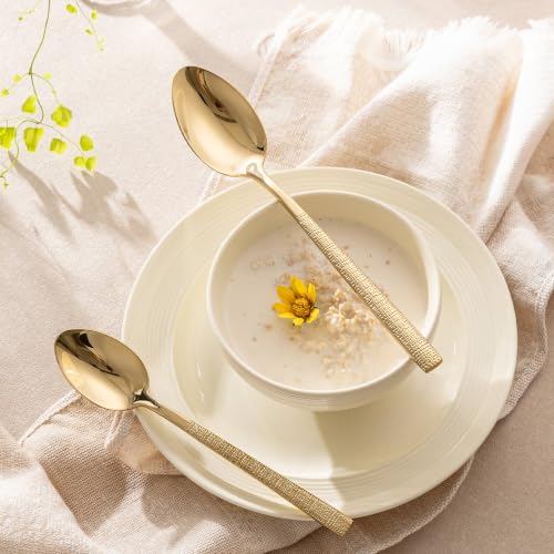 Gold Hammered Silverware Set for 1, 5-Piece 18/10 Stainless Steel Flatware Gold 5-Piece Set for 1