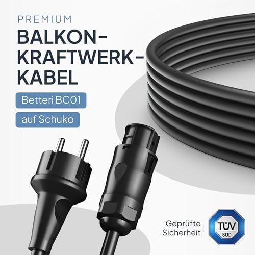 BC01 Balcony Power Station Cable - Female to Schuko Plug 3 m (IP44) Including 0% VAT According to § 12 Paragraph 3 UStG - AC Extension Cable for Inverter Deye, Envertech, TSUN, NEP 3 metres