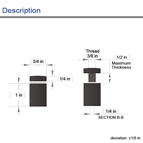 [Australia - AusPower] - LuckIn 20-Pack Standoff Screws (3/4 in. Dia x 1 in. L), Stainless Steel Standoff Mounting Hardware for Acrylic Signs, Black 3/4 x1 inch 