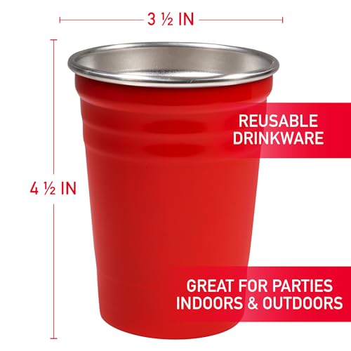 D'Eco Reusable 16 oz Red Party Cups, Stainless Steel Glasses, 6 Pack 6 Count (Pack of 1)