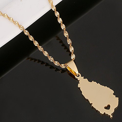 Stainless Steel Heart Saint Lucia Map Necklace St. Lucia Pendant Jewelry