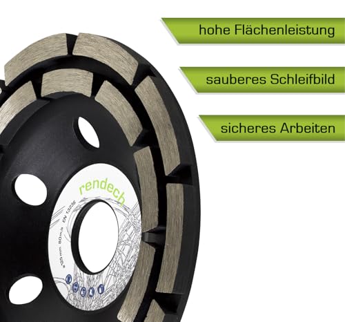 Rendech Diamond Cup Wheel 125 mm with Height 23 mm | Ideal for tile adhesive, concrete, screed, plaster, masonry and much more - Suitable for angle grinders and concrete grinders