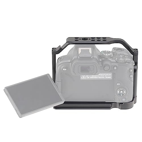 FocusFoto Camera Cage for Canon EOS R10 Mirrorless Camera, Aluminium Video Rig with NATO Rail, Cold Shoe, 1/4" Screw Mouting, 3/8"-16 Locating Pins for Arri Grip, Quick Release Plate for Arca Tripod