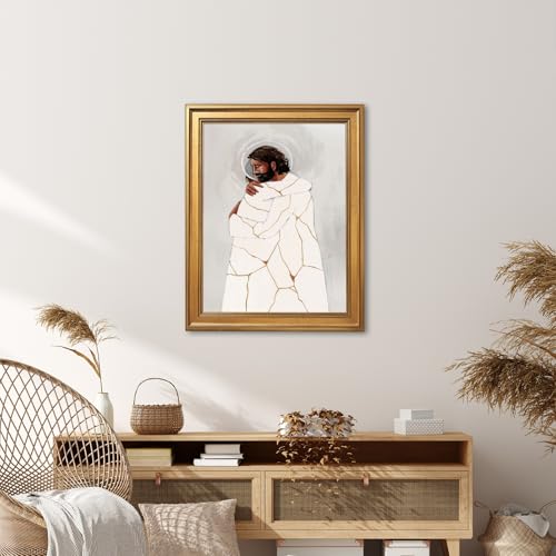 Framed Jesus Healing Embrace Wall Art Christ Comforting the Broken-Hearted Religious Easter Print Christian Canvas Painting Inspirational Poster Picture Modern Faith Decor for Home Office 12x16inch 12"L x 16"W 2-Jesus Healing Embrace