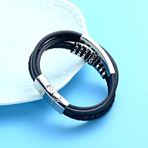 Urn Leather Bracelet Cremation Jewelry for Ashes for Women Men Memorial Cuff Bangle Braided Bracelet Silver 18cm/7.08in