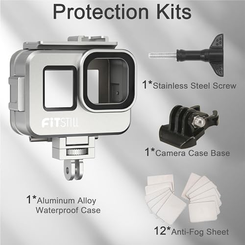 FitStill 263FT/80M Underwater Waterproof Diving Housing for Go Pro Hero 13/12/11/10/9 Black,Protective Underwater Diving Housing Shell Accessories (Hero13/12/11/10/9 Aluminum Alloy Shell) Hero 13/12/11/10/9 Black (Aluminum)