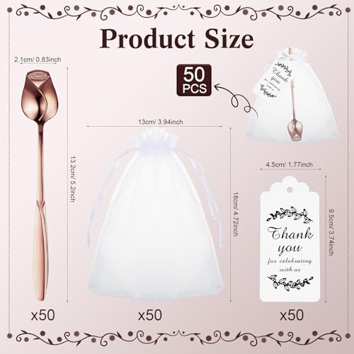 Roshtia 50 Sets Rose Flower Tea Spoons for for Women Tea Party, Rose Gold