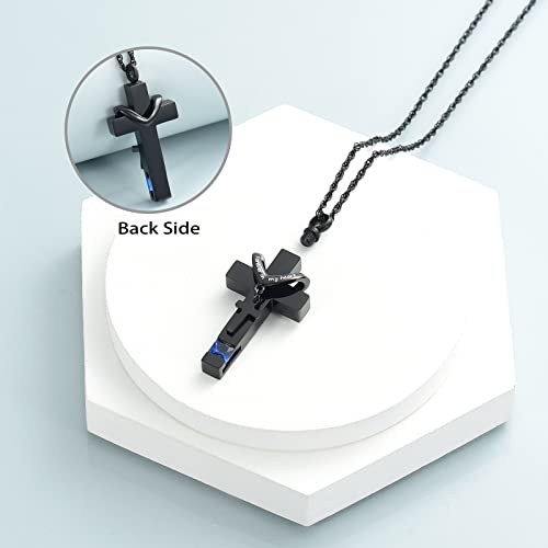 shajwo Cross Urn Necklace for Ashes Birthstone Rose Flower Cremation Jewelry for Women Gilrs Keepsake Memorial Ashes Pendant A-Dark Blue