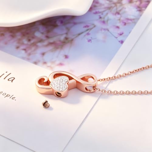Music Note Urn Ashes Pendant Rhinestones Memorial Keepsake Jewelry Ash Keepsake Holder Memorial Jewelry for Women Rose Gold