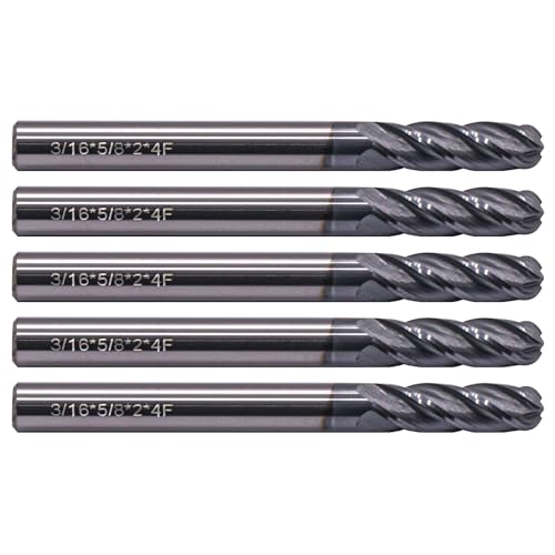 SEFHLI 4-flute solid carbide ball nose end mill set, 5 pieces, 3/16-inch AlTiN coated cutters