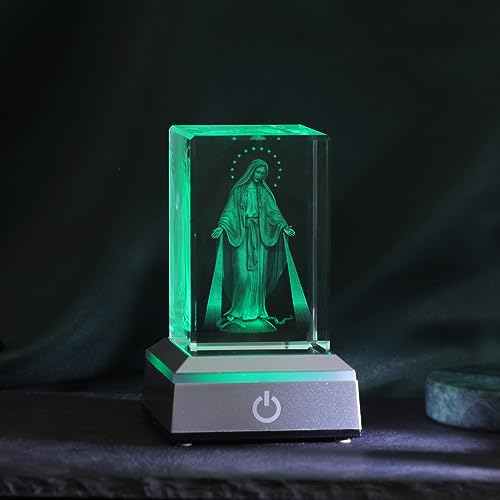 KOMI 3D Our Lady of Grace Crystal Statue with LED Light Base Night Light Mary