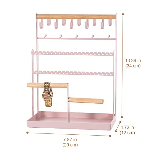 ProCase Jewelry Organizer Stand Necklace Organizer Earring Holder, 6 Tier Jewelry Stand Necklace Holder with 15 Hooks, Jewelry Tower Display Rack Storage Tree for Bracelets Earrings Rings -Pink Pink
