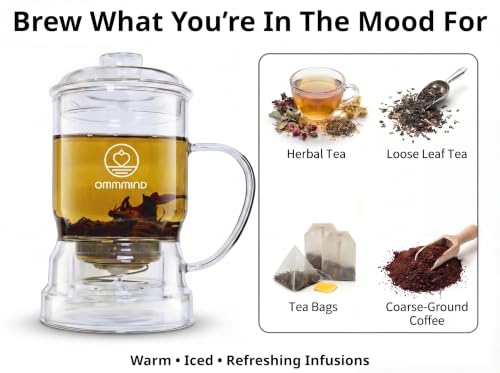 Glass Tea Infuser, Easy Drain for Loose Leaf, 15.2 oz, Clear Clear, Without Mug