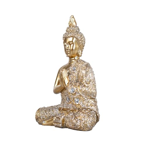 Golden Thai Buddha Namaste Figurine Resin Zen Desktop Decor 14cm