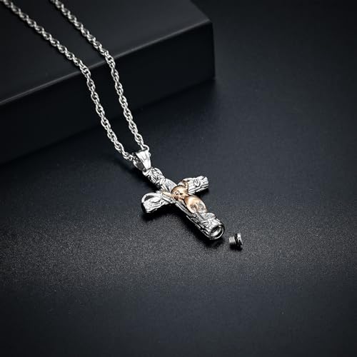 Cross Urn Necklace for Ashes Cross Necklace Pendant Cat Cremation Jewelry Stainless Steel Christians Memorial Keepsake Pet Urn Ash Pendant Ashes Necklace for Men Rose-Gold