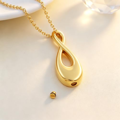 SIYUU Infinity Love Cremation Jewelry for Women Men Urn Pendants for Ashes Holder Memorial Keepsake Urn Necklace Cremation Ashes Jewelry for Pet/Human Gold