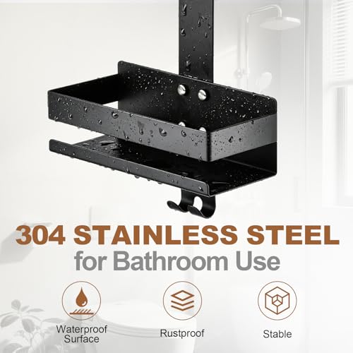 SHUNLI Hanging Over Door Shower Caddy - No Drilling Organiser Rust-Resistant Shower Organizer Hanging, Bathroom Storage Rack Shelves With Hook (Black) Black 1 Tier