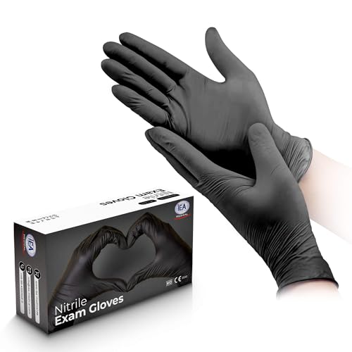 IEA Medical Disposable Nitrile Gloves, Black, M, Pack of 100 | Examination gloves, latex-free and food-safe, tear-resistant EN 455/EN ISO 374 - for kitchen, medicine, tattoo and workshop