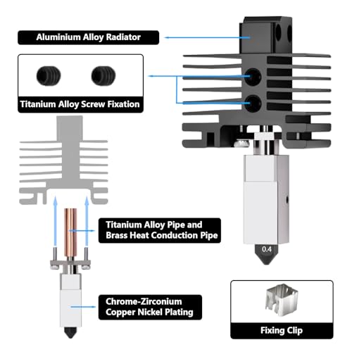 TZ2.0 Pro 0.4MM Hotend for for Bambu Lab P1S/P1P, Heat Block Structure Upgrade Hotend Assembly with Hardened Steel Nozzles, Thermistor, Ceramic Heater Hot End Replacement for P1 Series