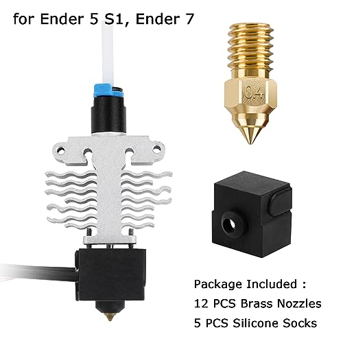 12 Pieces Brass Nozzles and 5 Pieces Silicone Socks for Ender 3 V3 SE, Ender 5 S1, 3D Printer Parts, High Speed M6 0.4mm Nozzle Set for Ender 3 V3 SE, Ender 5 S1, Ender 7