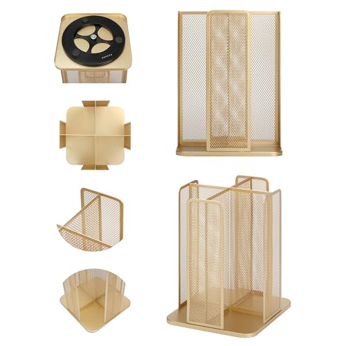 Annova Paper/Plastic Cup and Lid Holder Plastic Storage Organizer, 360°Rotating Coffee Mup Dispenser with 4 Compartments, Multifunctional Storage Rack for Home, Office, Bar, Coffee Shop (Gold) gold