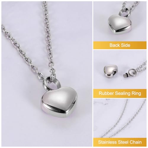 sourcing map Heart Cremation Necklace for Ashes, Urn Ash Memorial Cremation Necklaces Waterproof Keepsake Pendant with Funnel Kit for Ashes of Loved Ones, Pet (Silver Tone)