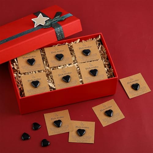 16 Sets 0.8 Inch Black Obsidian Heart Stone Set