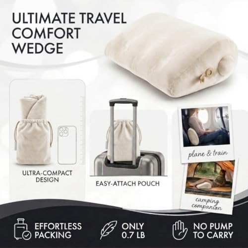 Beige inflatable wedge pillow for travel and leg elevation, designed for comfortable sleep and body support by Maison Cozy.