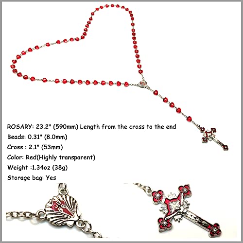 Rosary Beads Chaplet heart-shaped Artificial Crystal Glass Rosery Cross Catholic gifts Red