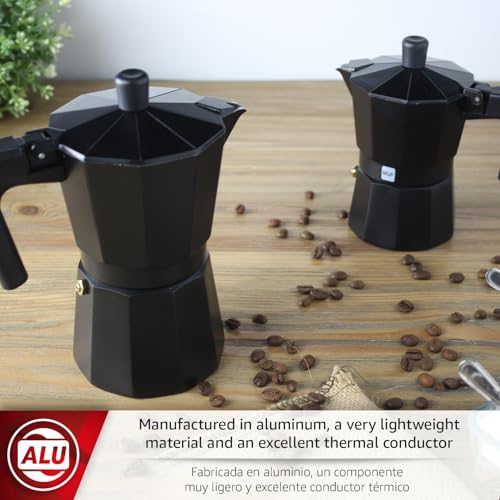 Magefesa Kenia Noir Stovetop Espresso Moka Pot, 3-Cup/5 oz, Italian Coffee Maker for Cuban Coffee, Extra-Thick Aluminum, Heat-Resistant Handle, Safe & Easy-to-Use, Greca Coffee Maker 3 CUPS BLACK