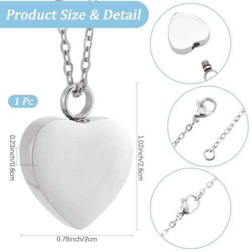 CREATCABIN Heart Cremation Jewelry for Ashes Urn Necklace Keepsake Cremation Jewelry Mini Stainless Steel Silver Memorial Urns Pendant with Funnel Pin for Bereavement Family Friends 2x2.6cm Silvery