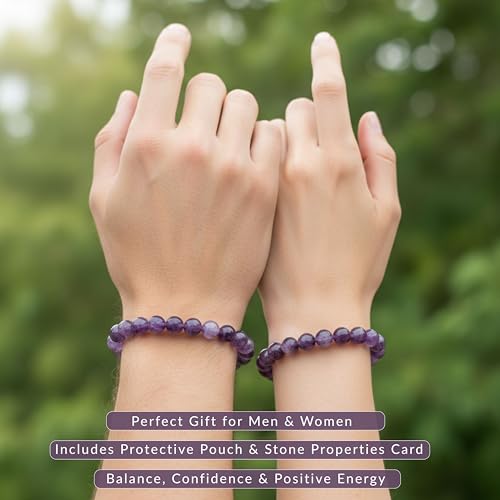 Cherry Tree Collection – Handmade Crystal Bracelets with Black Obsidian, Tiger’s Eye and 6 Other Gemstones for Men & Women – 8mm Beaded Bracelet for Healing, Protection & Positive Energy–Sizes S/M/L Dogtooth Amethyst Large