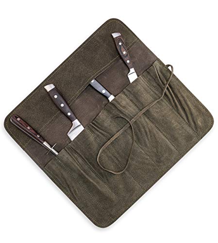 Angus Stoke Knife Bag for Chefs–knife Roll Bag leather 7 slots – Leather Knife Case Noah (green-olive) green-olive