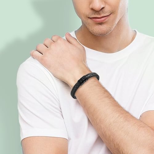 Cremation Jewelry Urn Bracelet for Ashes for Men Women Keepsake Memorial Cuff Bangle Braided Leather Wristband Bracelet for Loved One Black-24cm