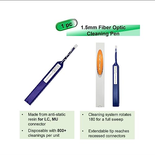 Fiber Optic Cleaning Kit — Fiber Cleaner for FC SC ST LC Connector, FTTH Cleaning Cassette (550+ Cleans), 1.25mm & 2.5mm Optic Cleaner Pen (800+ Cleans), Cleaning Sticks, Wipes