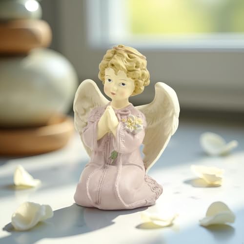 Kneeling Praying Angel Figurine with Flowers, 5.12 Inch
