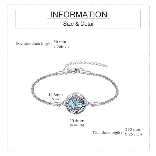Urn Bracelet for Ashes 925 Sterling Silver Abalone Shell Cremation Jewelry for Ashes Keepsake Pendant Locket Bracelet for Women Mem A-Tree of Life
