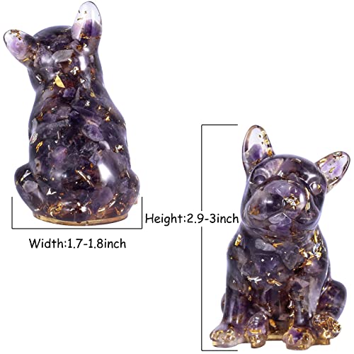 Amogeeli Healing Orgone Crystal French Bulldog Figurine Decoration, Pocket Stone Dog Statue for Shelf Desk Office, Amethyst