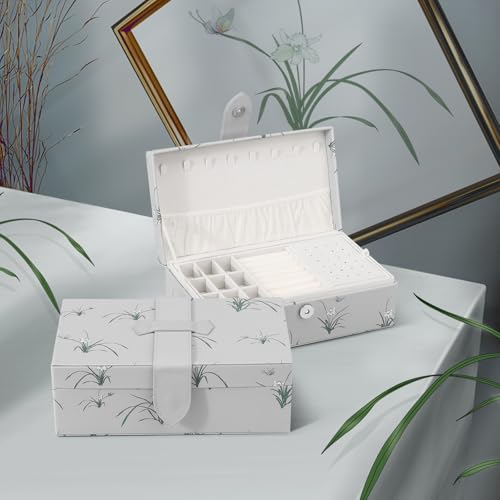 DesignSter 2 Layer Large Jewelry Box for Women, Leather Jewelry Organizer with Removable Jewelry Tray, Jewelry Storage Case for Necklaces Earrings Bracelets and Rings（Orchid） Orchid