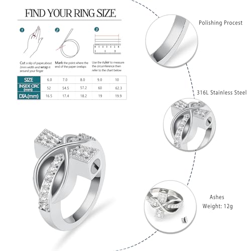 memorial jewelry Diamond Cross Ring Hold Loved Ones Ashes Cremation Urn Ring for Women Man Finger Ring Size 7