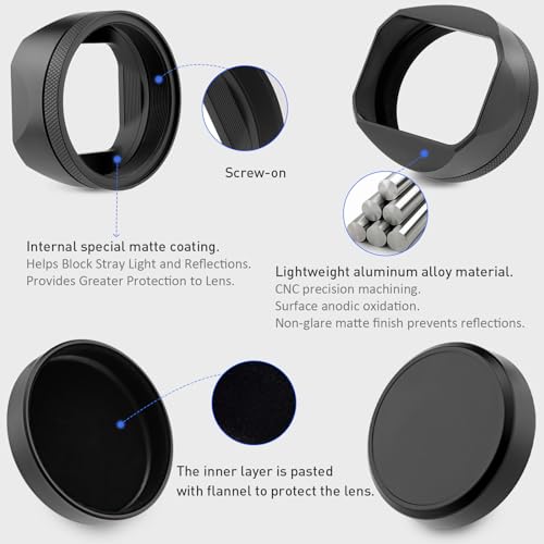 Haoge Square Metal Lens Hood Shade for Fuji X100VI Fujifilm FinePix X100V X100F X100 X100S X100T X70 Camera Black with Cap and 49mm Adapter Ring Kit