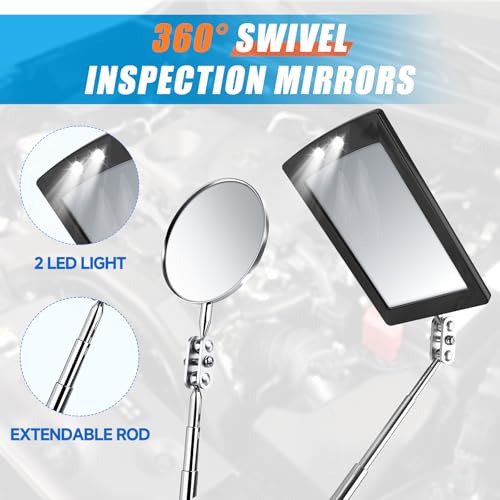 FFIPBGE 5-piece magnetic pickup tool set with pickup rods, magnetic flashlight, and swivel inspection mirrors